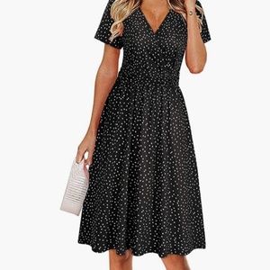 Ouges Black Polka Dot Surplice V-Neck Dress NWT Size S Black&White Flawy Cotton